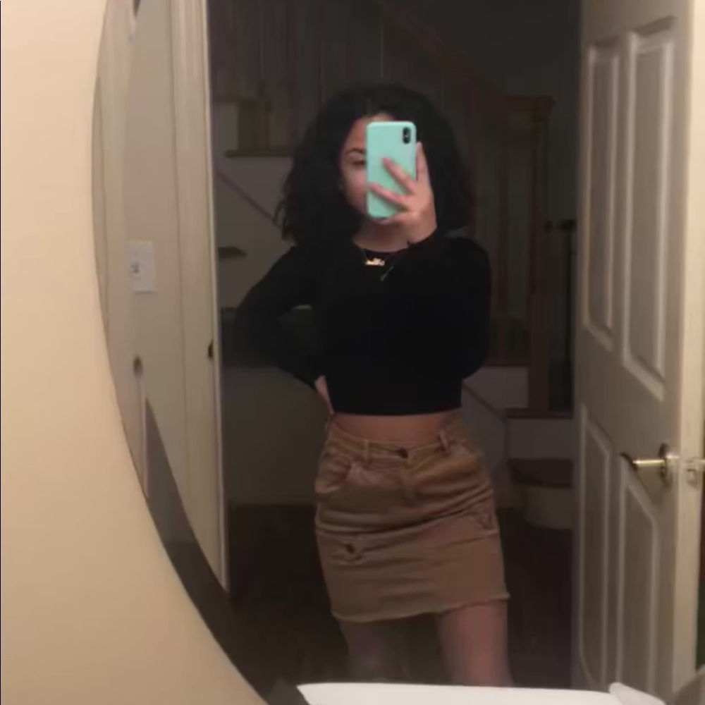🐒’ khaki high waist cargo skirt